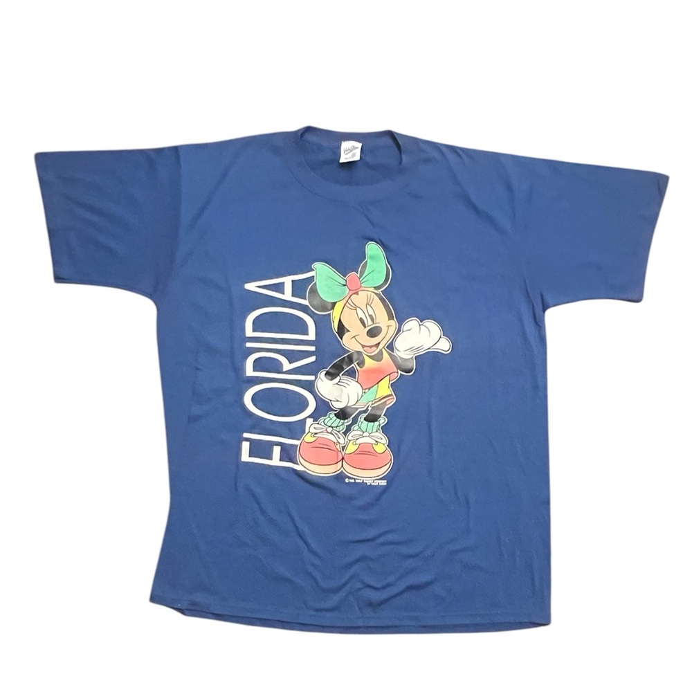 VTG Disney Velva Sheen Minnie Mouse  Made USA Florida T Shirt Size XXL Blue